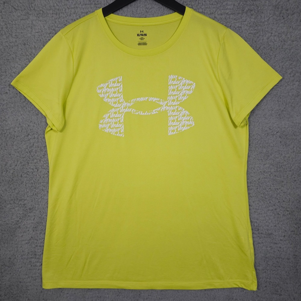 Under Armour Shirt Womens XL Neon Yellow Green UA Tech Graphic Activewear Casual